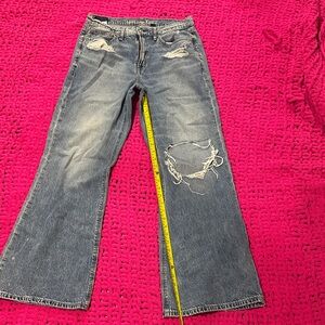American Eagle Outfitters Washed Blue Distressed Flare Jeans